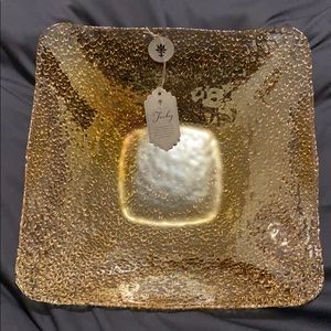 Beaded Large Amber Gold GlassTurkish Bowl